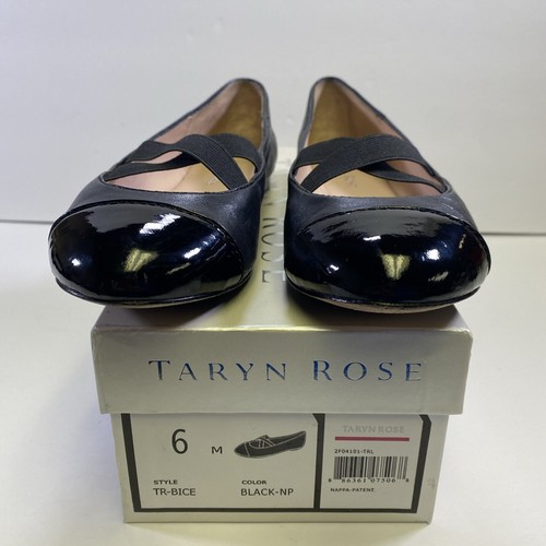 TARYN ROSE TRi Bice Black Leather Crisscross Mary Janes Ballerina Ballet Flats 6 - Picture 2 of 8