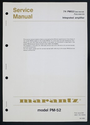 Original Marantz PM-52 Integrated Amplifier Service-Manual/Diagram/Parts o126