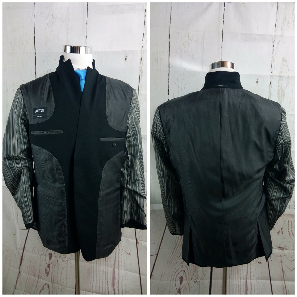 Apt. 9 Modern Fit 42S 2 Button Black Striped 2pc Suit 33x30 Flat Front