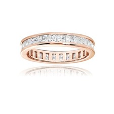 Square 2mm Channel Set Cubic Zirconia Rose Gold Plated Silver Band Ring, Size 8