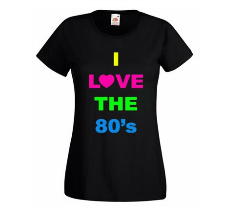 LADIES I LOVE THE 80S PRINTED TSHIRT WOMEN'S FANCY DRESS SHORT SLEEVED TEE NEON - Picture 7 of 7