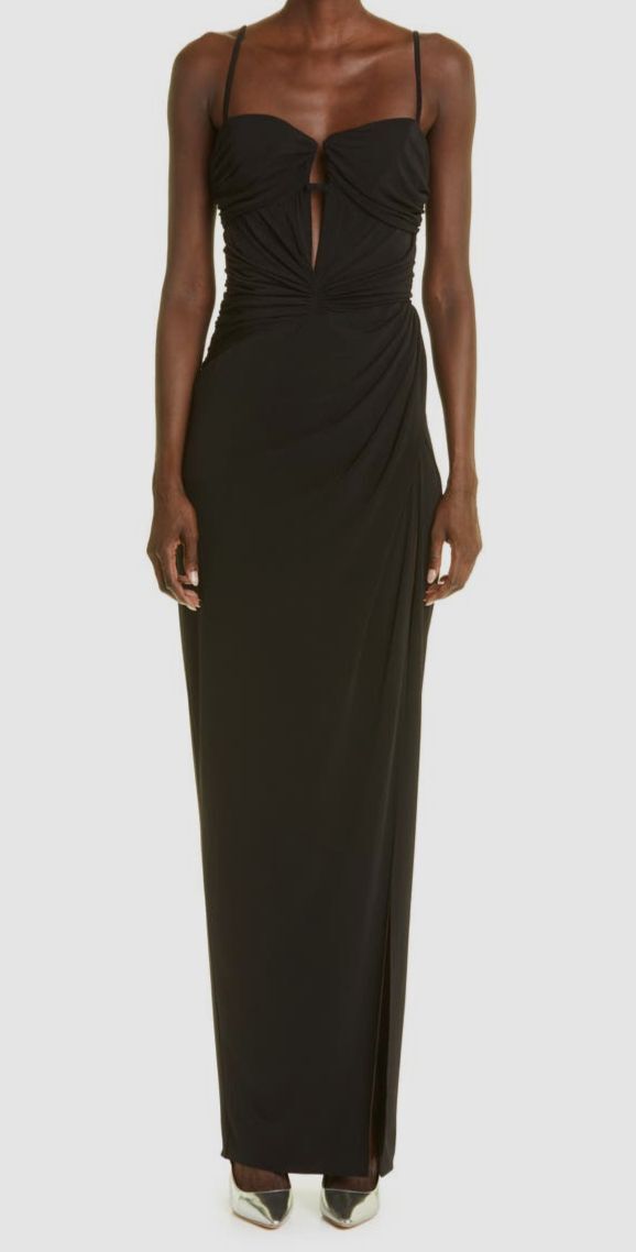 $2895 Brandon Maxwell Women's Black Caroline Plunge Neck Jersey Dress Size 10