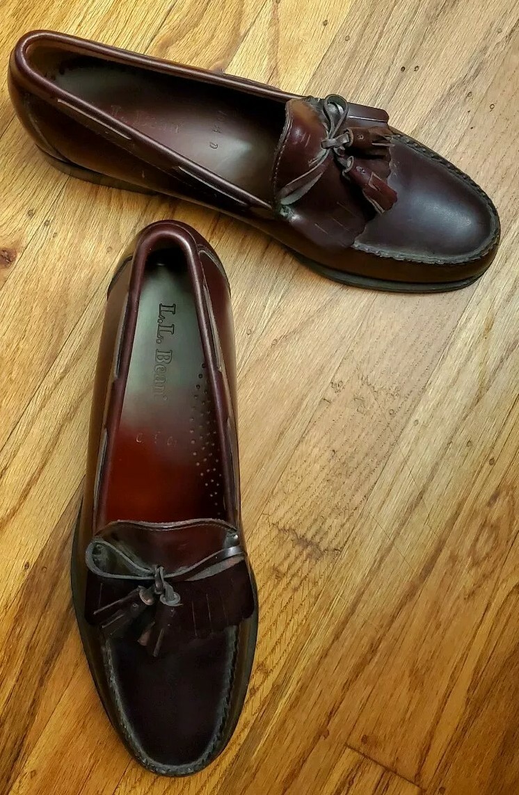 LL Bean Burgundy Leather Oxford Tassel Loafers Mens Size  display picture 3