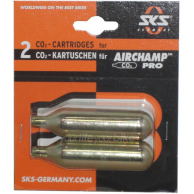 2 SKS AIRCHAMP PRO CO2 KARTUSCHEN 16g ERSATZ PATRONEN GEWINDELOS MTB FAHRRAD SET