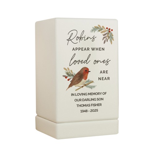 Personalised Robins Appear Small Wooden Urn, Robin Memorial Urn - Picture 7 of 7