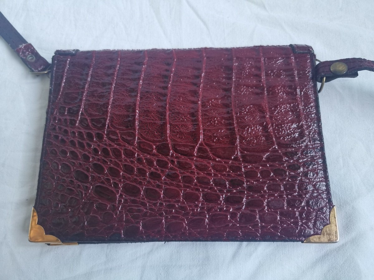 Sac à Bandoulière Vintage Bordeaux Avec Initiales NP - Dimensions 19x13 Cm, Femme, Occasion