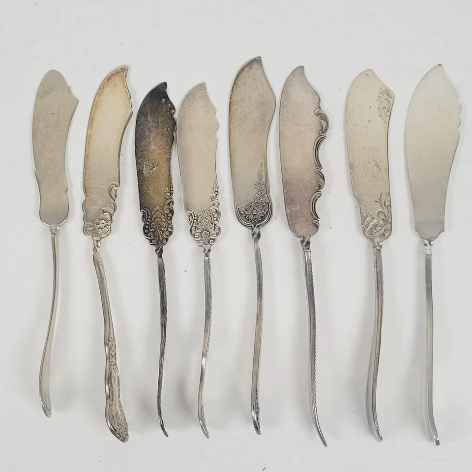 8x CUCHILLO MANTEQUILLA RETORCIDO ANTIGUO VINTAGE CUBIERTOS PLATA LOTE REUTILIZACIÓN REUTILIZACIÓN Foto 2 de 4
