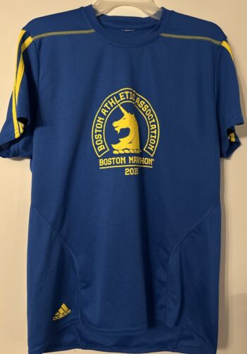 Boston Marathon 2015 BAA Adidas Running Performance Blue Shirt Mens Large