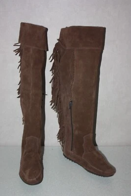 MINNETONKA Bottes Genoux Daim Marron Demi Zips T 7 /38 TBE - Photo 1/4
