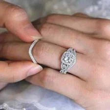 2.75Ct Round Cut Moissanite Wedding Ring Bridal Set 14K White Gold Plated