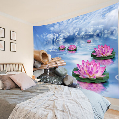 Zen Stone Spa Pink Water Lily Flower Tapestry for Bedroom Living Room Dorm 