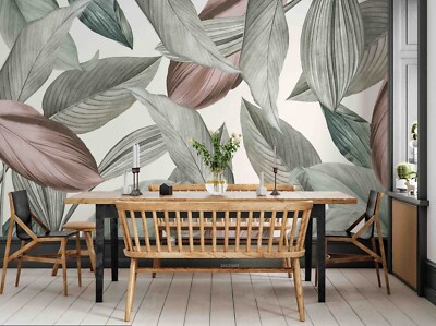 3D Plant Leaves Watercolor Self-adhesive Removable Wallpaper Murals 2