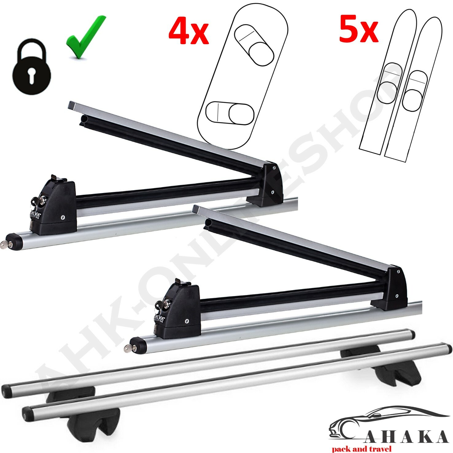 Set SkitrÄGer 5 Paar Ski U 4 Snowboard Alu RelingtrÄGer DachtrÄGer FüR Audi 100-image