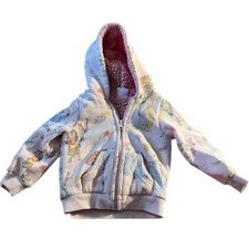 Disney Girls Princess Full Zip Sherpa Lined Graphic Pink Hooded Jacket Size 2T