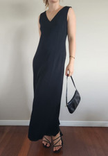 LAURA ASHLEY Black Vintage Minimalist V-Neck Maxi Dress Size 12