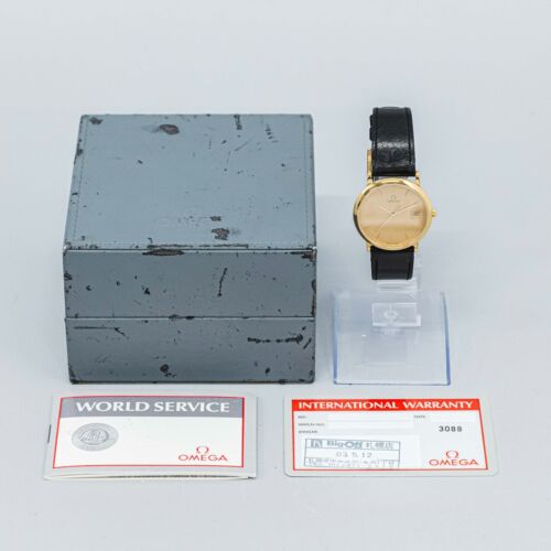 **NEAR MINT w/Paper** Vintage OMEGA De Ville Cal.1430 Quartz Gold Dial Mens 33mm