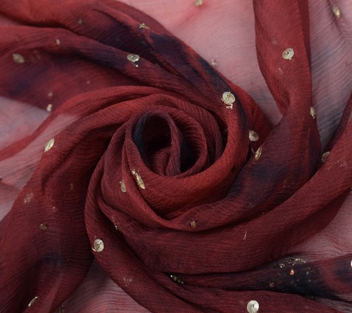 Sushila Vintage Tie-Dye Scrap Dupatta Pure Chiffon Hand Beaded Floral Long Stole - Picture 9 of 13