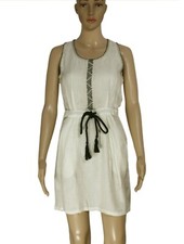 Mango Crochet Embroidered Drawstring Smocked Casual Ivory Tunic Dress New S US 4