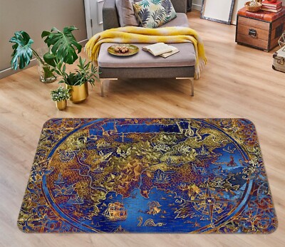 3D Ancient Golden Map 441BNO World Map Non Slip Rug Mat Photo Carpet Romy