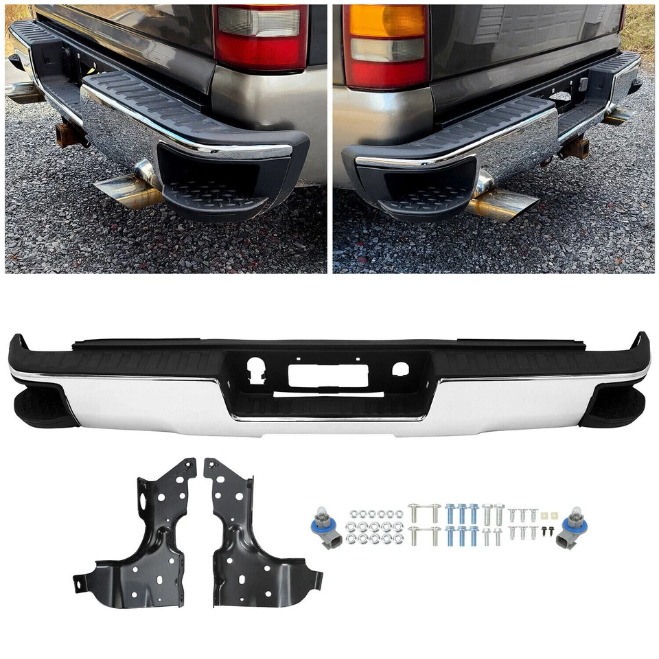 Para 2014-2018 Chevy Silverado / GMC Sierra 1500 conjunto de para-choque traseiro cromado - Imagem 3 de 4
