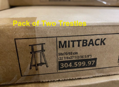Pack of 2 Ikea Mittback TRESTLE TABLE Wooden Stand Leg + Shelf