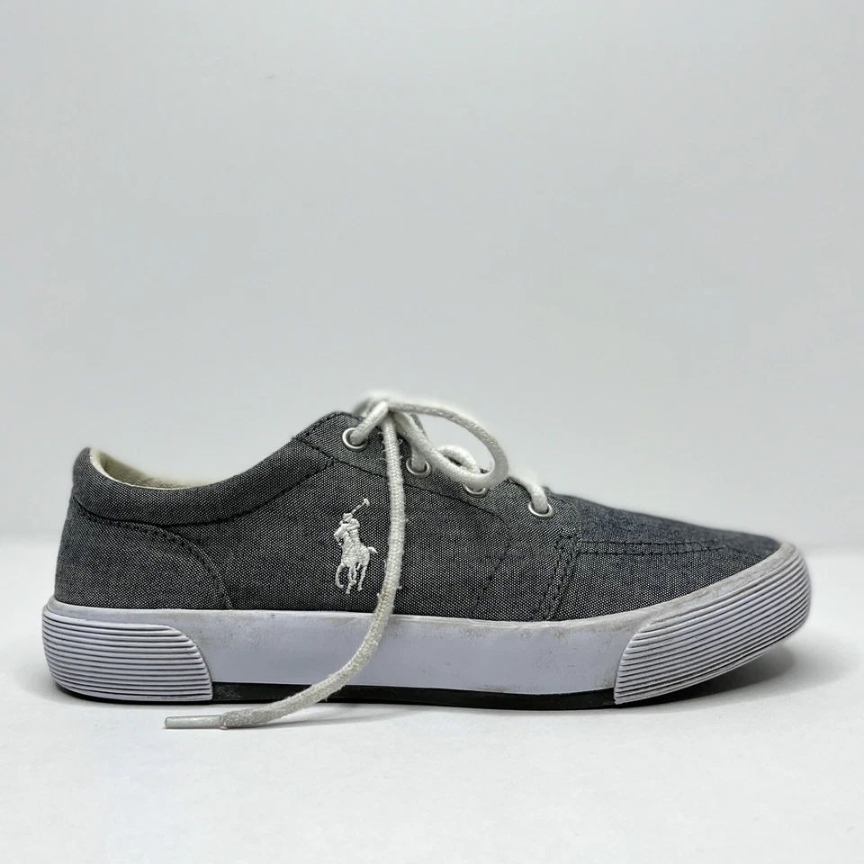 Polo Ralph Lauren Niños Gris Tenis Talla 5 Tela Cuero Logo Goma Suela Encaje Foto 4 de 4