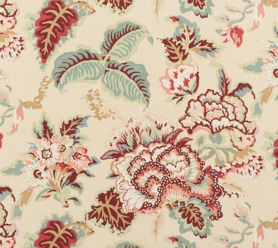 COWTAN & TOUT CURTAIN FABRIC DESIGN Palmerston 2.8 METRES CORAL/FERN 100% LINEN - Image 2 of 4
