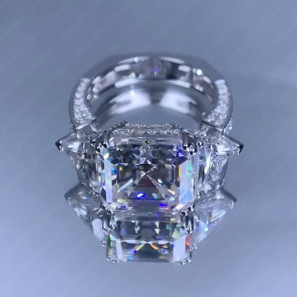 5.3 TCW Asscher Moissanite 3-Stones Engagement Ring In 14k Platinum Gold Plated — 第 4/4 张图片