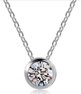 925 Sterling Silver Solitaire Bezel Set 7-1/2mm CZ Pendant with 18'' chain