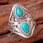 Boho 925 Sterling Silver Elegant Charms Vintage Turquoise Charms Ring Size 9