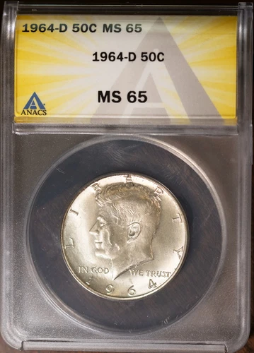 1964-D 50c Silver John F Kennedy Half-dollar MS 65 ANACS # 7351570 + Bonus