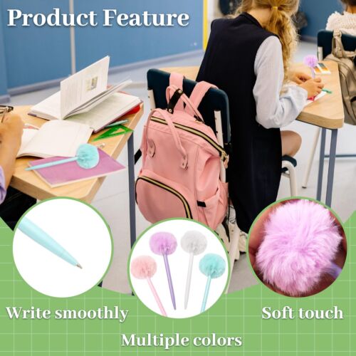 4 Pack Pom Pom Ballpoint Pens Fluffy Cute Pens for Office School Accessories - Picture 5 of 6