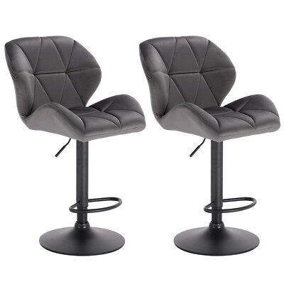 2 x Barhocker Barstuhl Bistrohocker Höhe verstellbar Samt Dunkelgrau BH139dgr-2