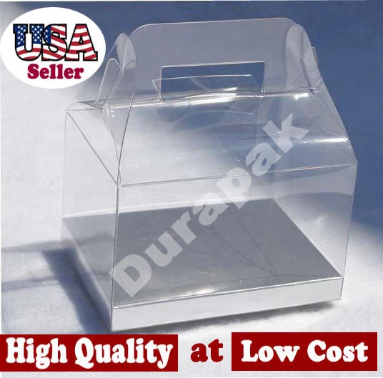 24 PIEZAS 4x3x2-1/2" Favor Boda Fiesta Mango A dos aguas Caja PVC transparente con tarjeta plateada Foto 2 de 4