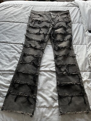 Shein Manfinity Washed Men's Ripped Frayed Skinny Jeans Black