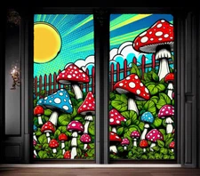 Trippy Mushrooms Blackout Curtains Pop Art Shades Rod Fabric Psychedelic Shrooms