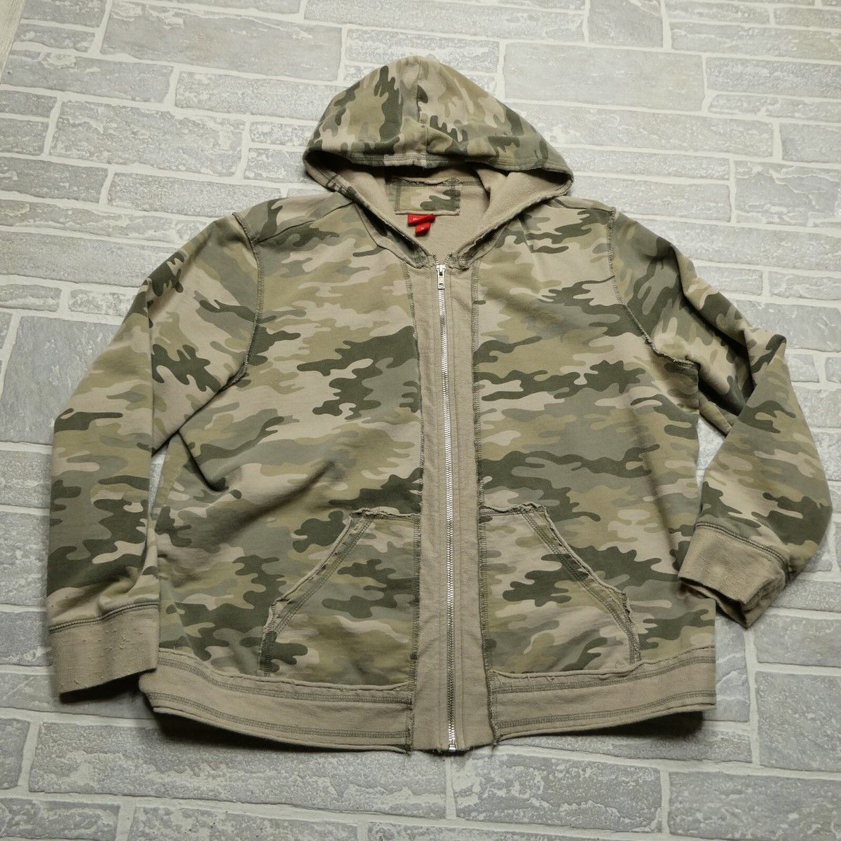 Mossimo Sweater Womens 1X Light Green Camo Full Zip Hooded Sweatshirt Hoodie