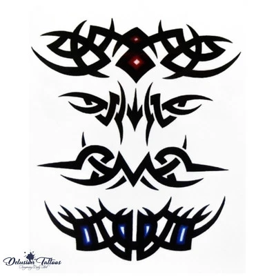 DELUSION TATTOOS TRIBAL TEMPORARY TATTOOS, SET OF 4 SCROLLS, CELTIC, MENS, WOMENS, FAKE TATTOO