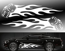 Universal Flames Truck Or Car Side Graphics Set 60x15 Two Decals In White