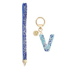 Initial Letter V Keychain for Women Rhinestone Alphabet Keychain, Blue