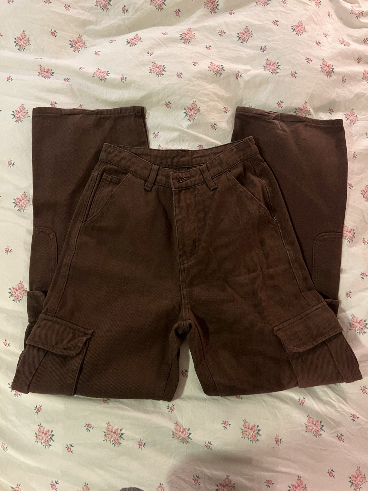 Shein Brown Corduroy Cargo Pants XS-S Urban Streetwear Utility Style