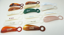 Lot of 23 Vintage Acrylic Plastic Shoe Horn Tortoise Hotel Hilton Marriott Hyatt
