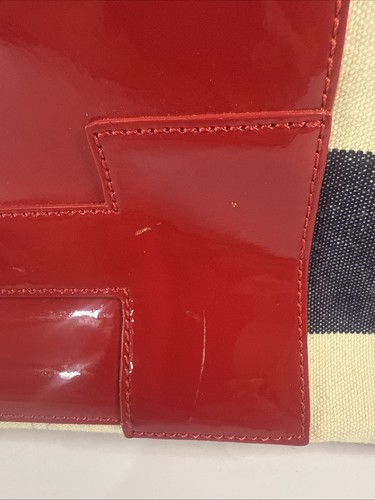 TOMMY HILFIGER Red Logo Canvas Navy/Red/ White Striped Satchel - Picture 14 of 14