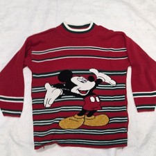Vintage 90s Mickey Mouse Disney Striped Pullover Knit Sweater Sz M Made In USA