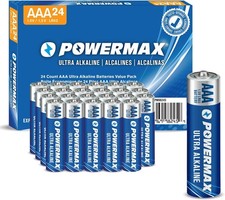 AAA Alkaline Batteries 24 Pack Powermax Battery 10 Year Shelf Life Long Lasting