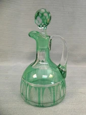 Green Cut to Clear Glass Cruet with Stopper