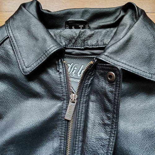 Vintage KIDS Small Unisex Childrens Youth Black Leather Biker Moto Bomber Jacket - Picture 6 of 6