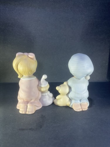 Pair Of Homco Porcelain Bisque Praying Boy And Girl - Picture 3 of 5