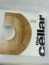 the cellar R.H.Macy & Company, 2 Piece Chip and Dip Set, Wood and White Ceramic