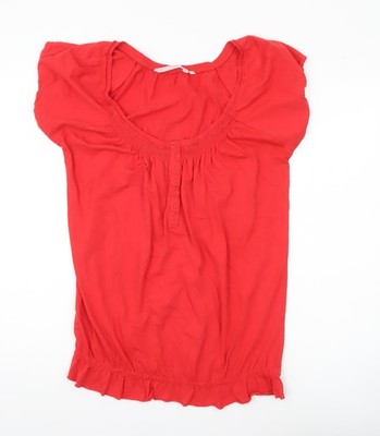 Red Herring Damen rot Baumwolle Tunika Bluse Größe 10 U-Ausschnitt